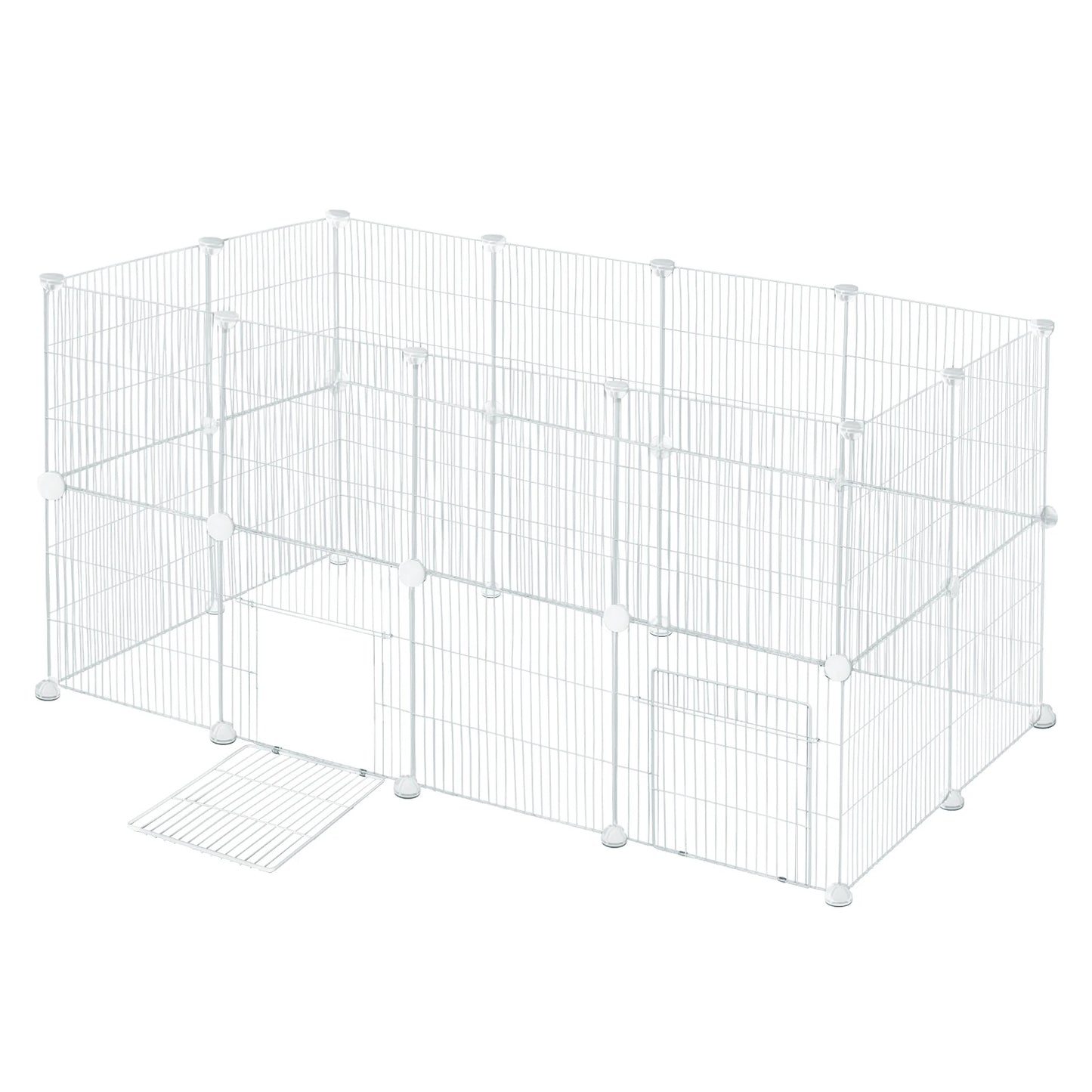 White Rabbit Indoor Enclosure Cage DIY Guinea Pig Playpen Hutch Adjustable Fence Mesh Door Panels for Small Pets Puppy Kitten