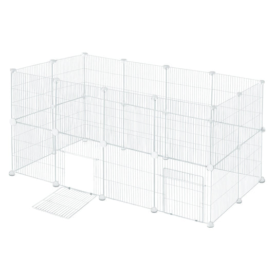 White Rabbit Indoor Enclosure Cage DIY Guinea Pig Playpen Hutch Adjustable Fence Mesh Door Panels for Small Pets Puppy Kitten
