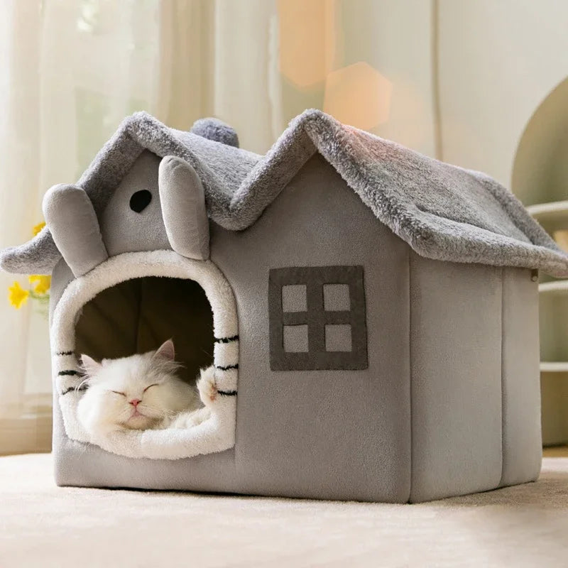Foldable Cat House Winter Warm Chihuahua Cave Bed Cat Basket for Small Dogs Warm Soft Cat Bed