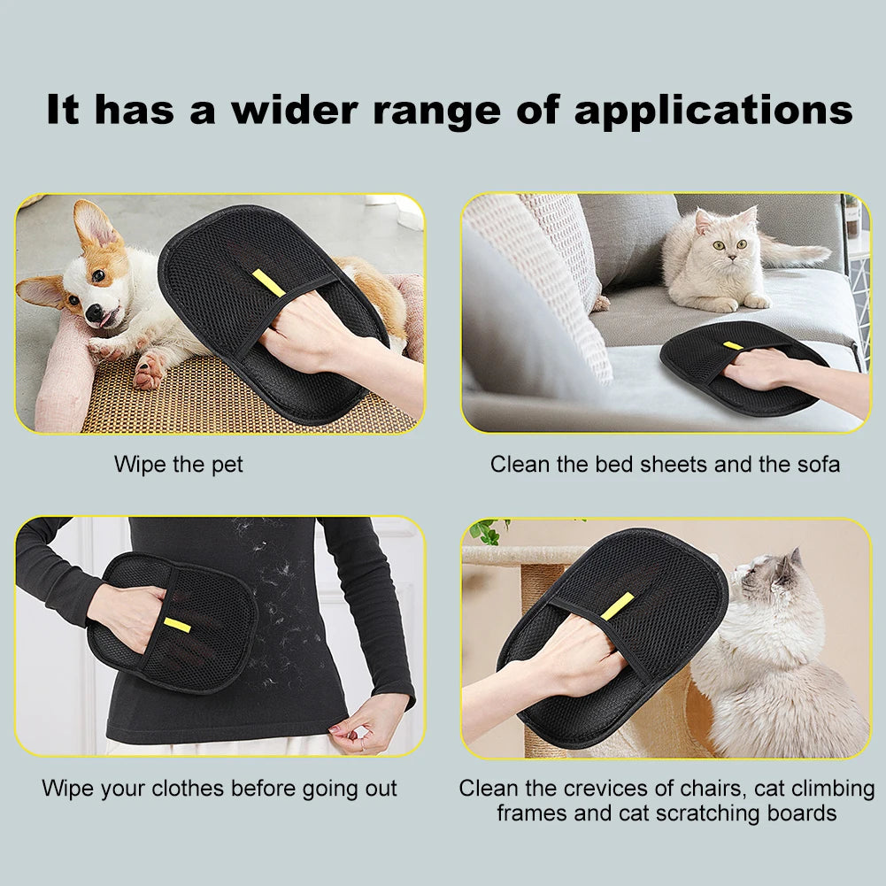 Pet Hair Removal Tool Set Reusable Static Removal Gloves, Double-Sided Grooming Gloves for Pets Removes Pet Fur Hair for Carpets