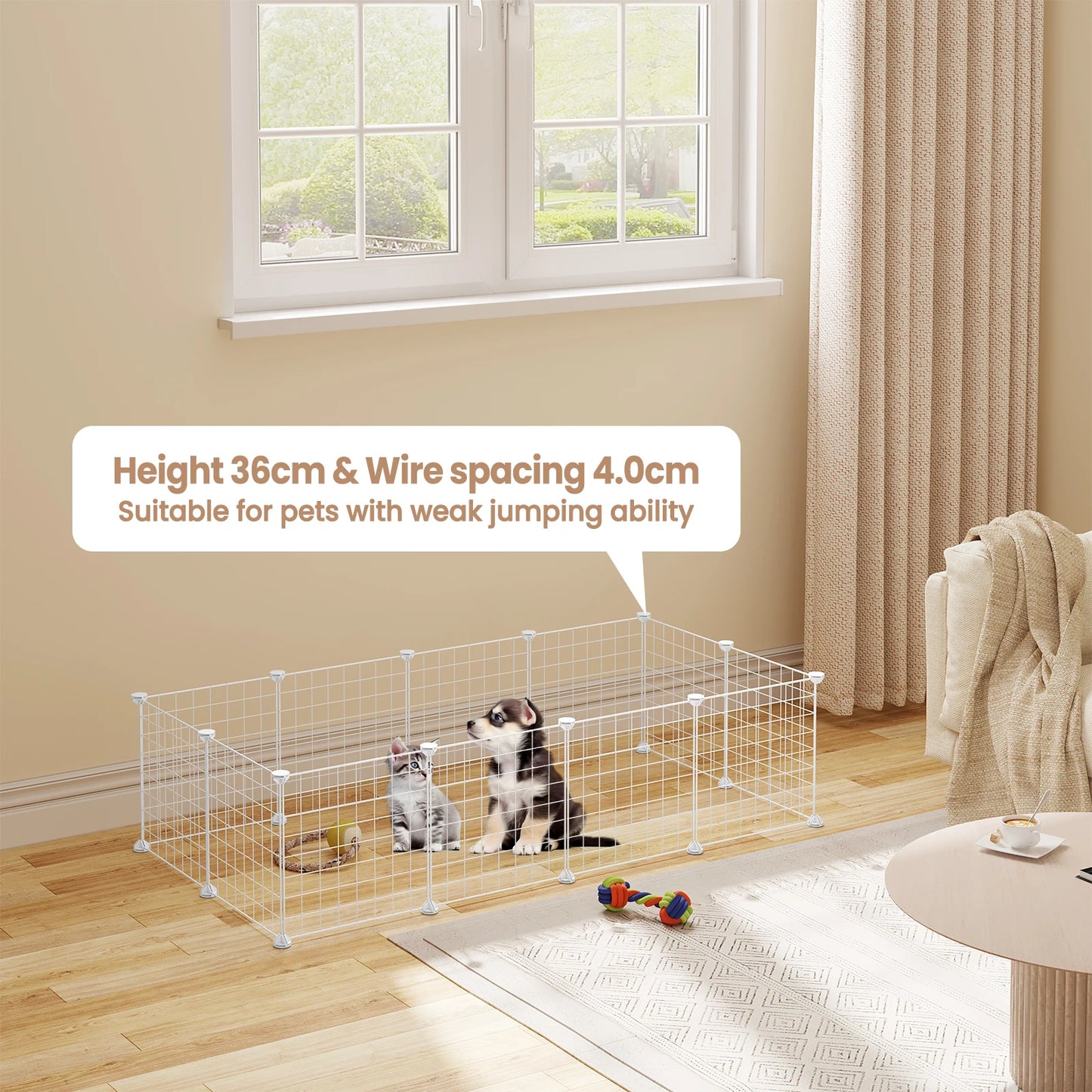 White Rabbit Indoor Enclosure Cage DIY Guinea Pig Playpen Hutch Adjustable Fence Mesh Door Panels for Small Pets Puppy Kitten