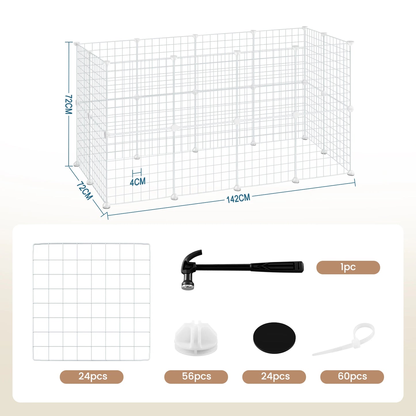 White Rabbit Indoor Enclosure Cage DIY Guinea Pig Playpen Hutch Adjustable Fence Mesh Door Panels for Small Pets Puppy Kitten