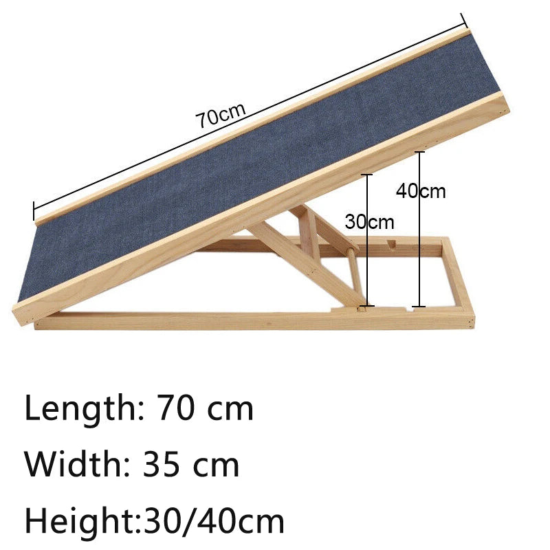 Solid Wooden Pet Ramp Car Dog Ladder, Height Adjustable with Non-slip Carpet Safety Pets Ladder, Wooden Dog Ramp Ladder