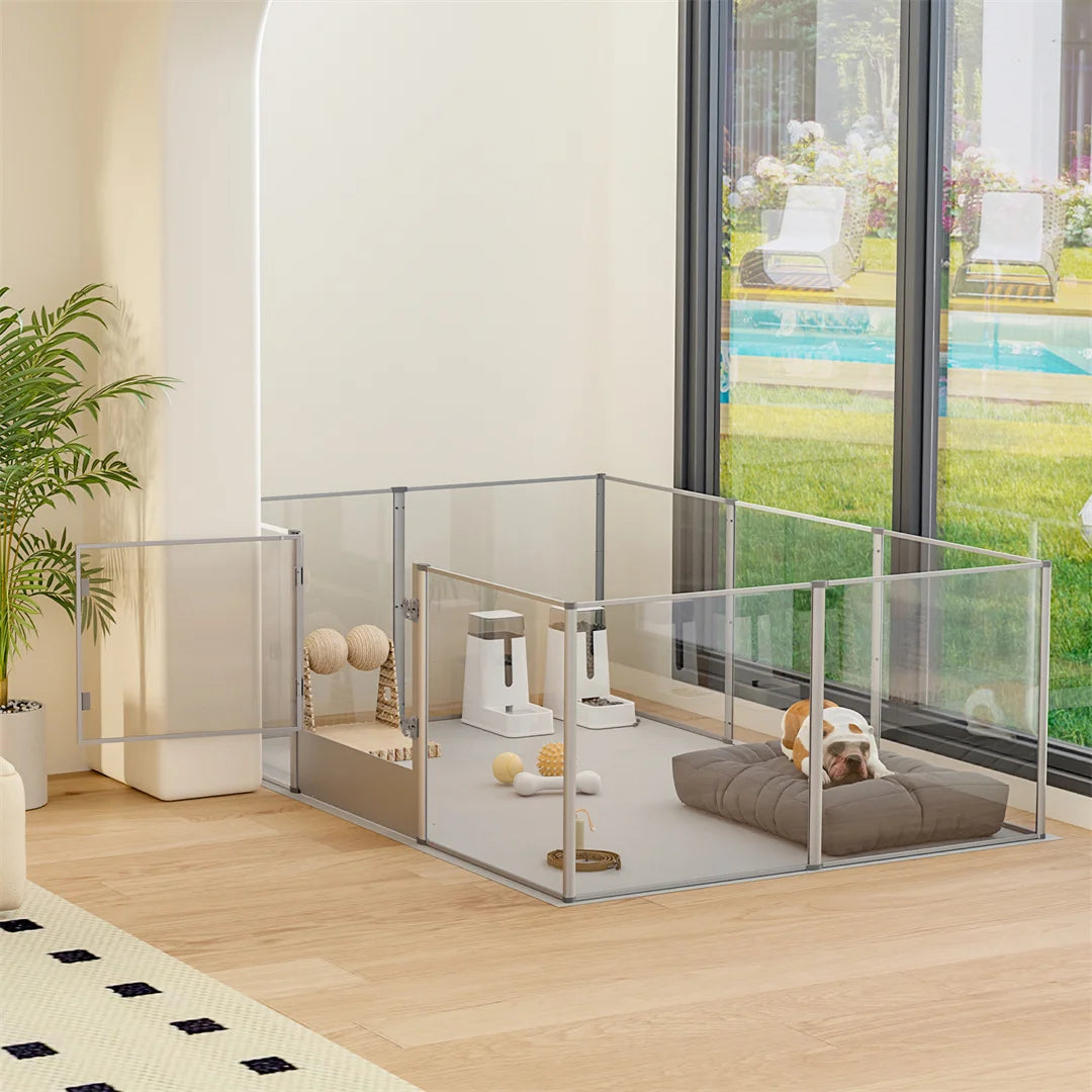 Ex-large Whelping Playpen Clear Acrylic Dog Playpen Exercise Fence with Waterproof Fertility Pad for Pets