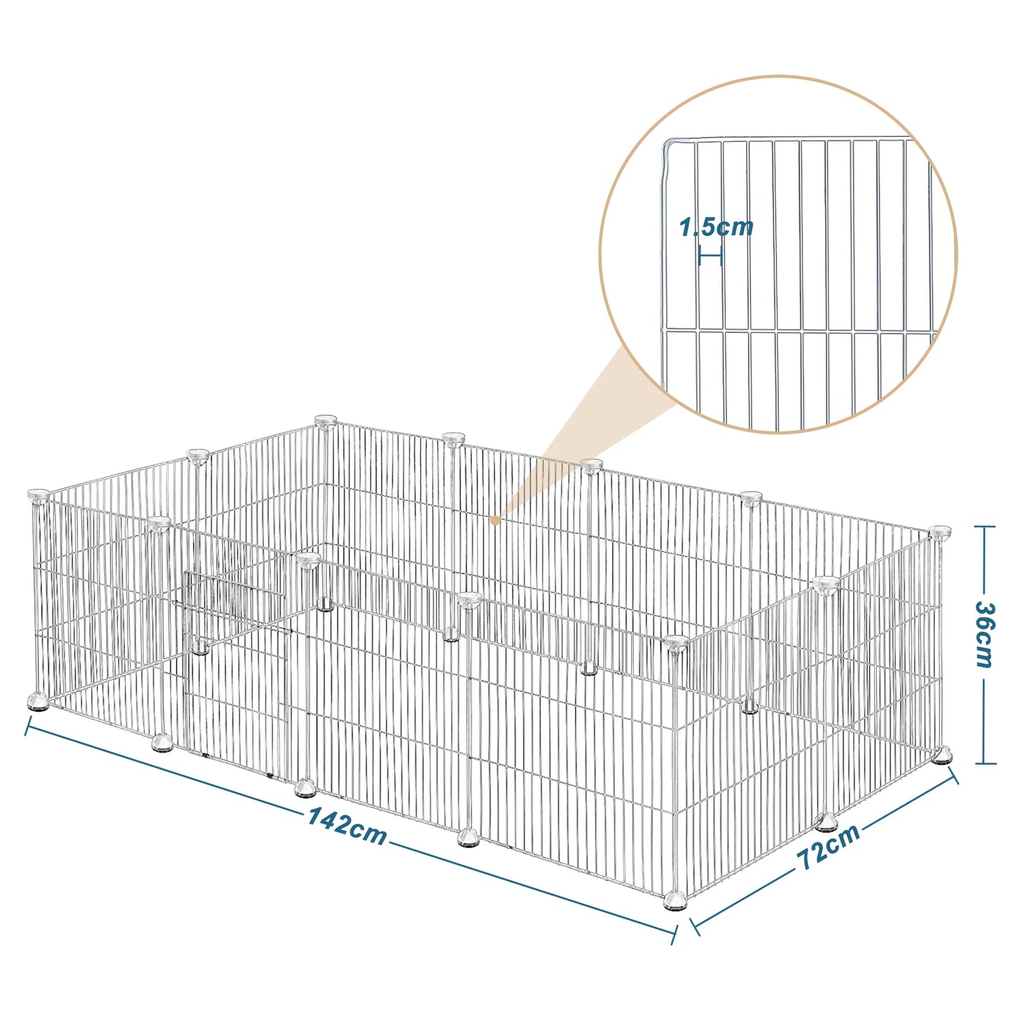 White Rabbit Indoor Enclosure Cage DIY Guinea Pig Playpen Hutch Adjustable Fence Mesh Door Panels for Small Pets Puppy Kitten