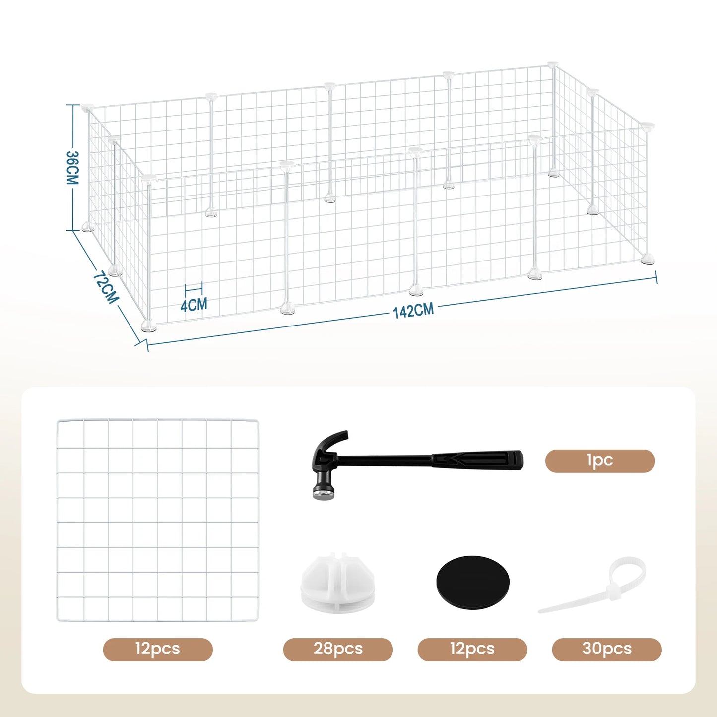 White Rabbit Indoor Enclosure Cage DIY Guinea Pig Playpen Hutch Adjustable Fence Mesh Door Panels for Small Pets Puppy Kitten