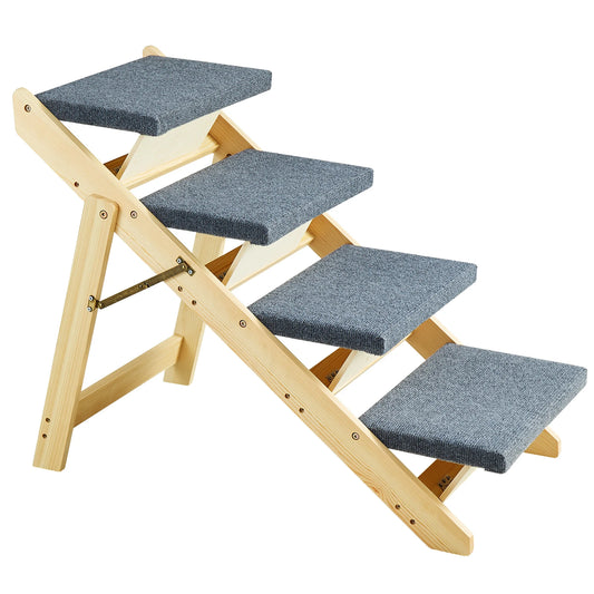 SucceBuy Wooden Pet Steps and Ramp Combo 2-in-1 Design Foldable Access for Beds Steps Structure for Pets of Small to Large Size