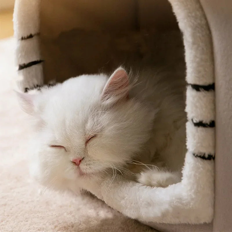 Foldable Cat House Winter Warm Chihuahua Cave Bed Cat Basket for Small Dogs Warm Soft Cat Bed