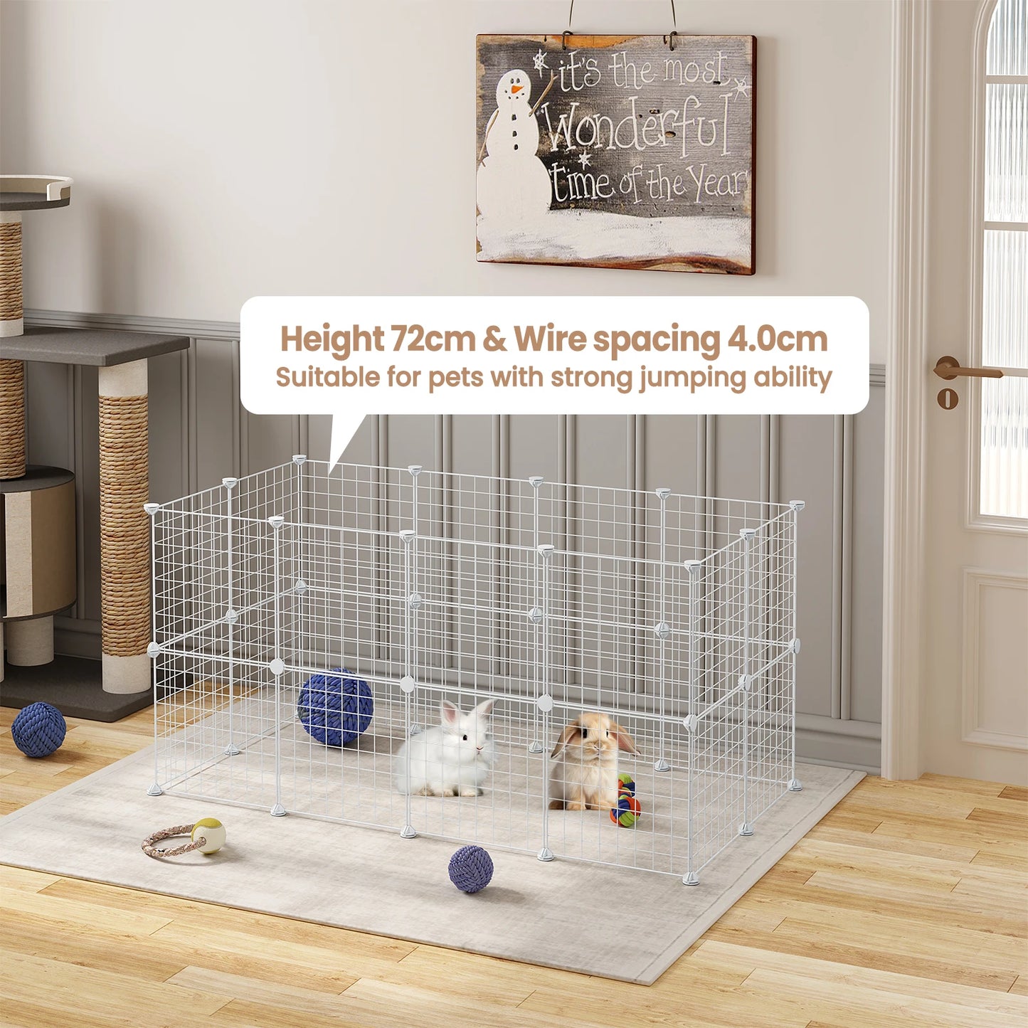 White Rabbit Indoor Enclosure Cage DIY Guinea Pig Playpen Hutch Adjustable Fence Mesh Door Panels for Small Pets Puppy Kitten