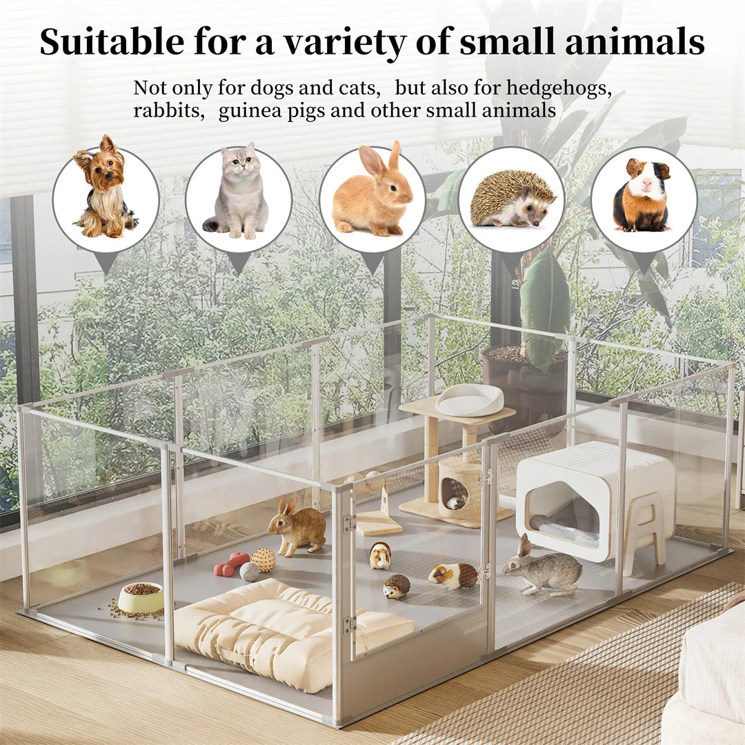Ex-large Whelping Playpen Clear Acrylic Dog Playpen Exercise Fence with Waterproof Fertility Pad for Pets