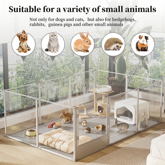 Ex-large Whelping Playpen Clear Acrylic Dog Playpen Exercise Fence with Waterproof Fertility Pad for Pets
